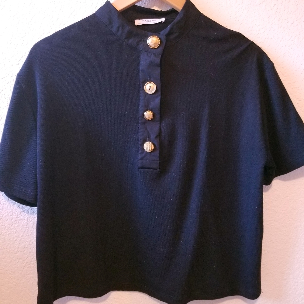 Zara black & gold button top